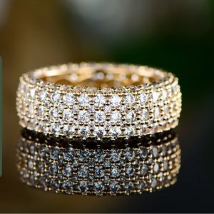 18K Gold Plated 5 Rows French Setting Ring